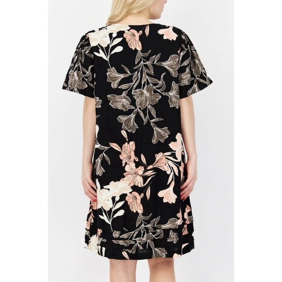 Nicole Miller Original Shift Dress Linen Blend Medium Size Floral V Neck - Picture 2 of 12